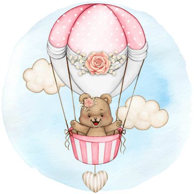 Bebek ayı sıcak hava balonunda bebek partisinde