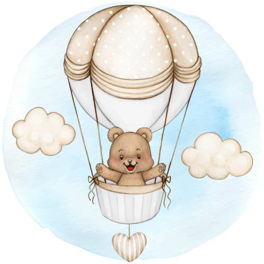 Bebek ayı sıcak hava balonunda bebek partisinde