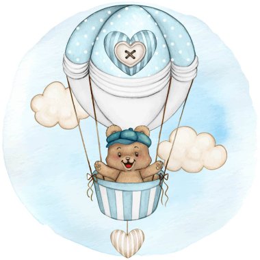 Bebek ayı sıcak hava balonunda bebek partisinde