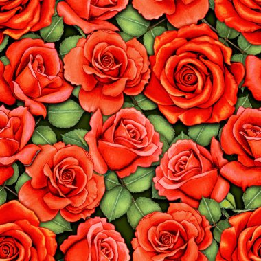 Suluboya el gülleri dikişsiz desen çizdi