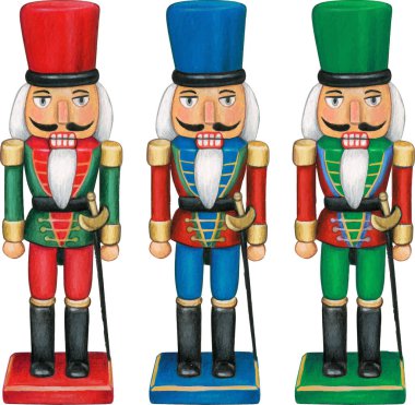 Suluboya el çizilmiş Noel fındıkkıran oyuncağı