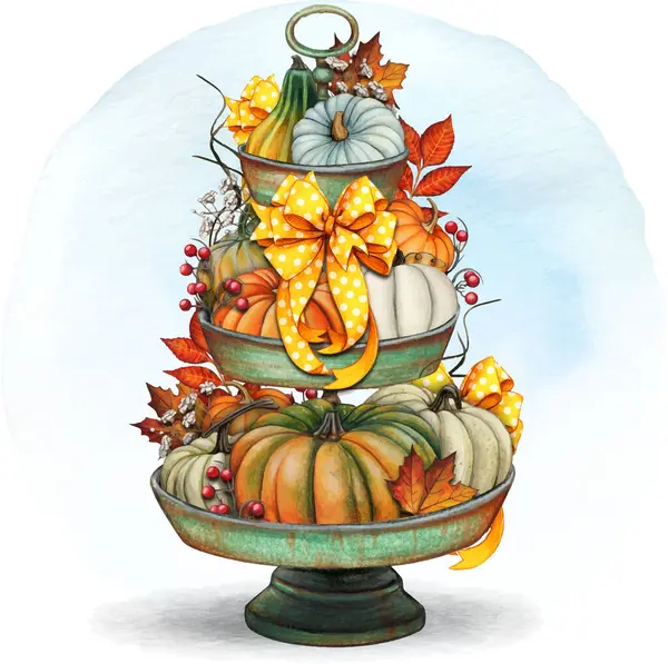 Suluboya elle çizilmiş sonbahar süslemeli tepsi