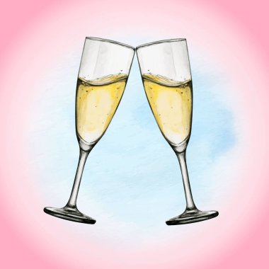 Suluboya el çizimi şarap kadehi illüstrasyon şerefi