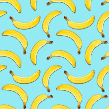 Mavi arkaplanda suluboya sarı muz deseni