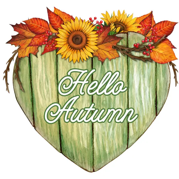 suluboya ahşap kalp şeklinde işaret ve sonbahar süslemeleri