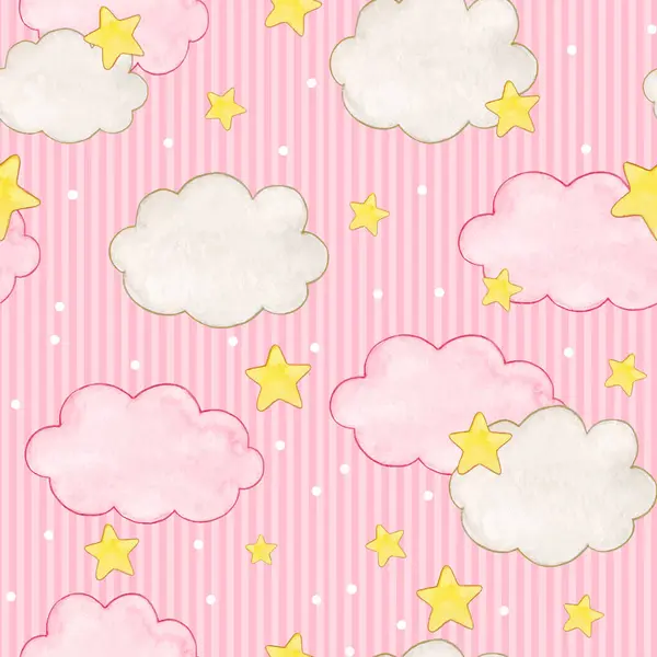 Yıldızlı ve çizgili suluboya bebek bulut deseni