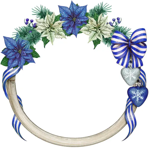 suluboya zarif Noel çelengi mavi noktalı ve süslemeli