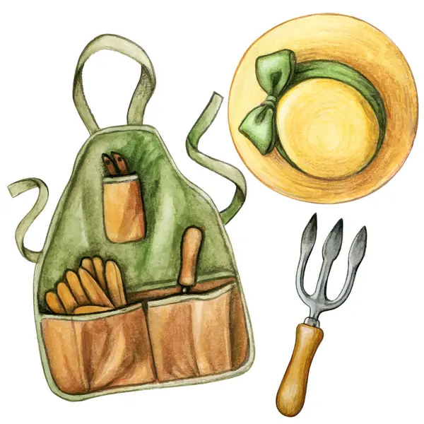 Şirin suluboya el çizimi bahçe kıyafeti seti