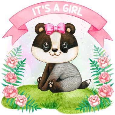 Tatlı suluboya porsuk kız bebek partisi