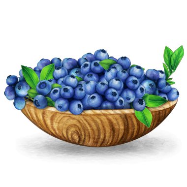 Taze yaban mersini dolu suluboya ahşap kase