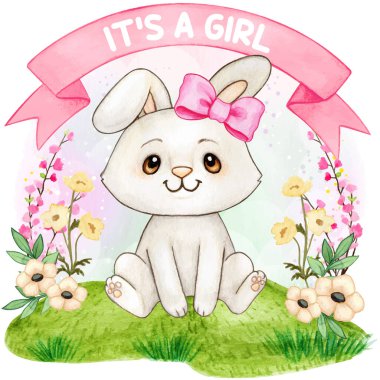 Tatlı suluboya tavşan kız bebek partisi