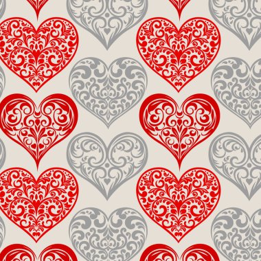 Süslü kalpler kıvrımlı sevgililer günü deseni