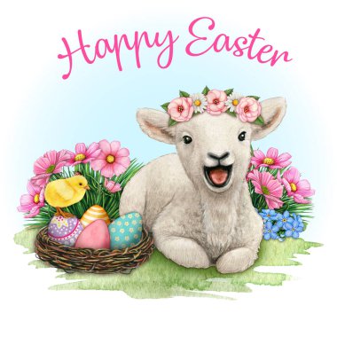 Watercolor realistic cute farm lamb clipart