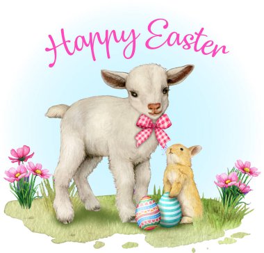 Watercolor realistic cute farm lamb clipart
