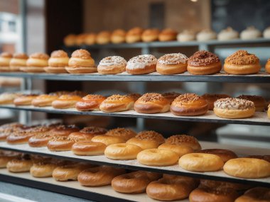 Pasta dükkanında sıra sıra poğaça ve hamur işleri.