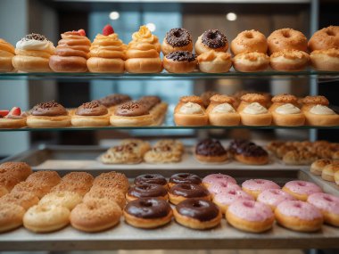 Pasta dükkanında sıra sıra poğaça ve hamur işleri.