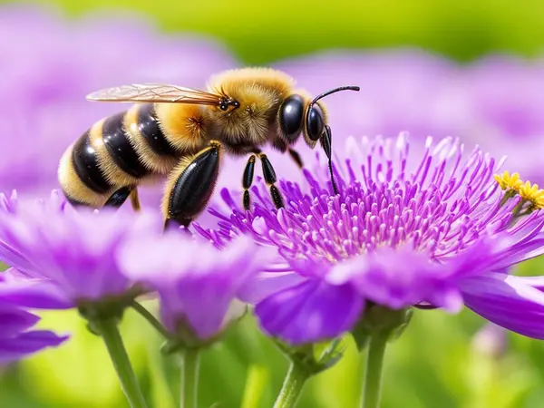 Arı çiçek bahçesinde oturuyor.