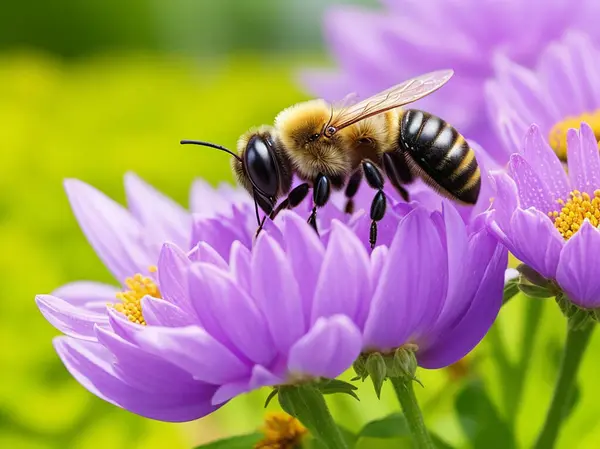 Arı çiçek bahçesinde oturuyor.