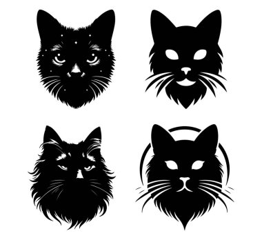 kedi başı siluet koleksiyonu vektör illüstrasyonunu ayarla