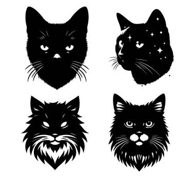 kedi başı siluet koleksiyonu vektör illüstrasyonunu ayarla