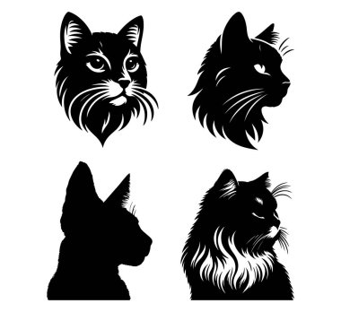 kedi başı siluet koleksiyonu vektör illüstrasyonunu ayarla