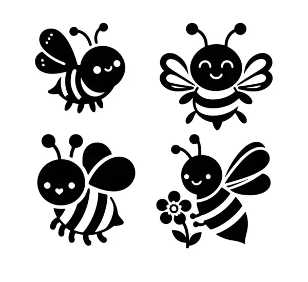 Arı silueti koleksiyonu beyaz arkaplan vektör illüstrasyonunda izole edilmiş siyah