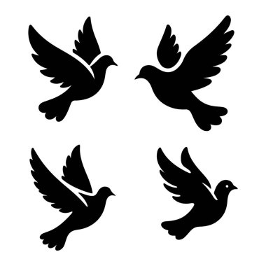 Uçan Güvercin silueti Beyaz arkaplanda siyah güvercin simgesi