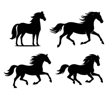 Shilhouette at vektör ilüstrasyonu siyah beyaz renk tasarımı