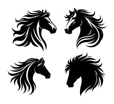 Shilhouette at vektör ilüstrasyonu siyah beyaz renk tasarımı