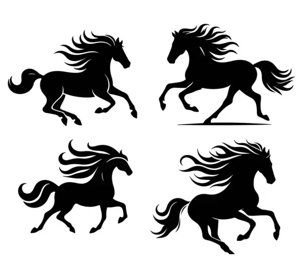 Shilhouette at vektör ilüstrasyonu siyah beyaz renk tasarımı