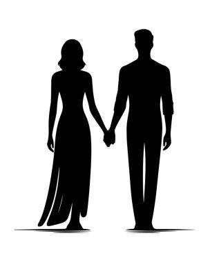 Birbirlerine aşık olan siluetler beyaz arka planda farklı pozlar verirler.