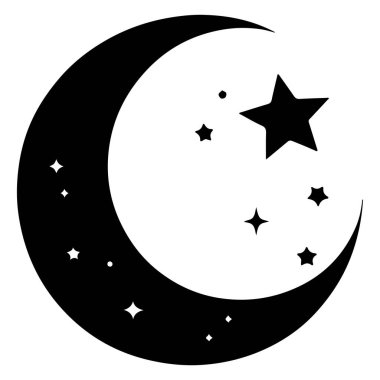 Gece vektör ilülasyonundaki ay ve yıldızlar beyaz arkaplanda izole edildi