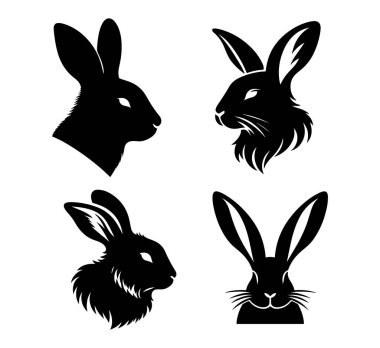 Beyaz arkaplanda vektör tavşan siluetleri