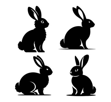 Beyaz arkaplanda vektör tavşan siluetleri
