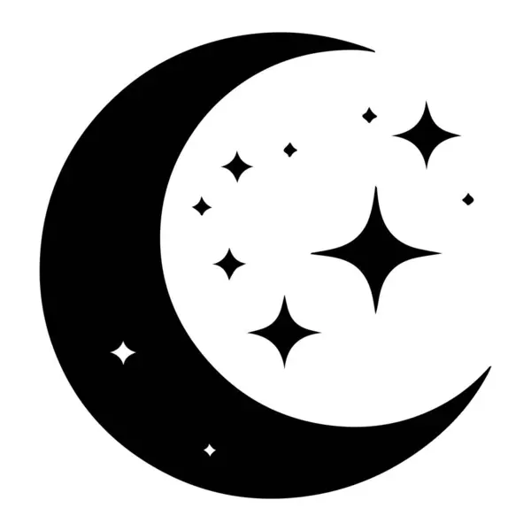 Gece vektör ilülasyonundaki ay ve yıldızlar beyaz arkaplanda izole edildi