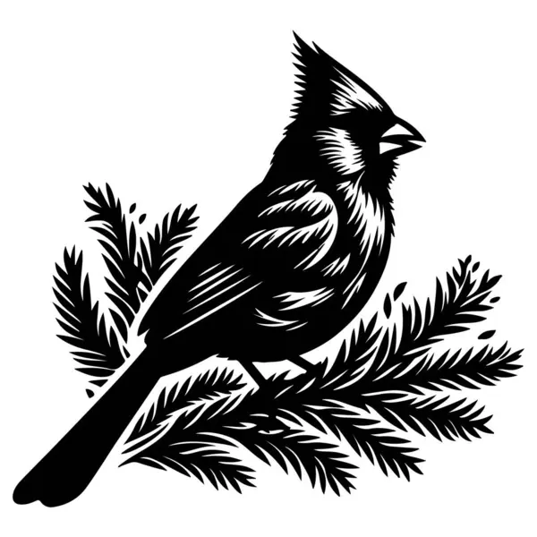 Kardinal Kuş siyah siluet vektörü beyaz arkaplanda izole edildi