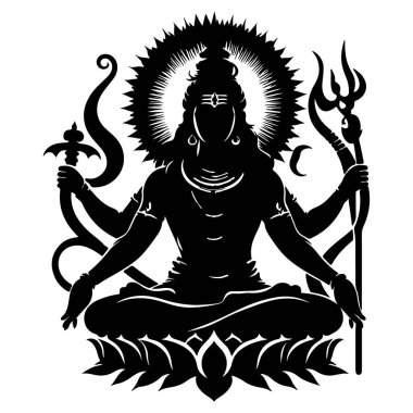 Lord Shiva 'nın yüzü siluet vektör çizimi