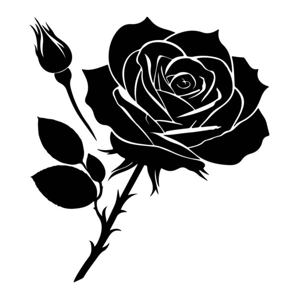 Векторный чёрный силуэт розового цветка на белом фоне