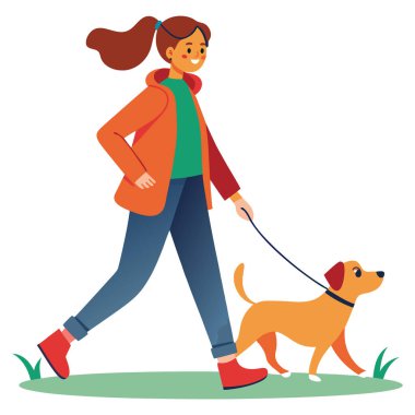 genç kadın yürüyen köpek
