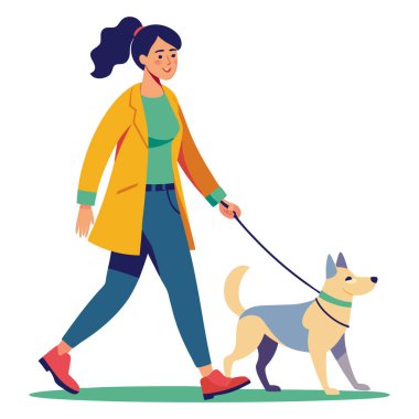 genç kadın yürüyen köpek
