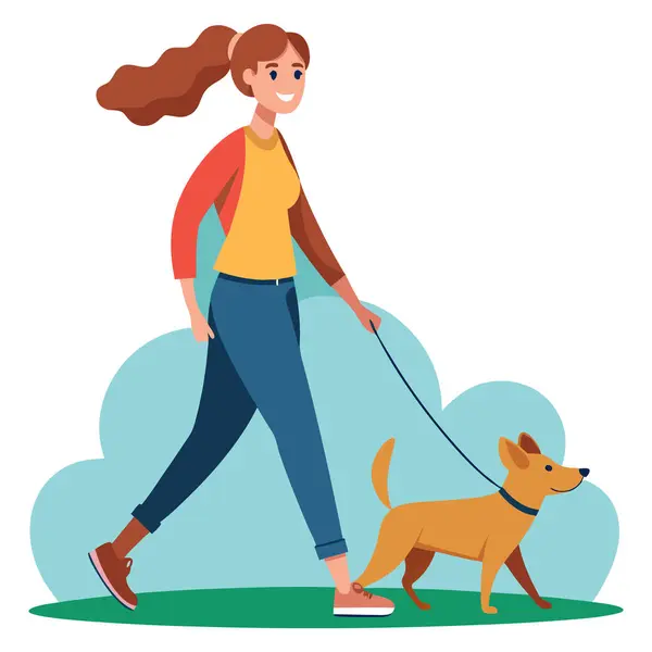 genç kadın yürüyen köpek