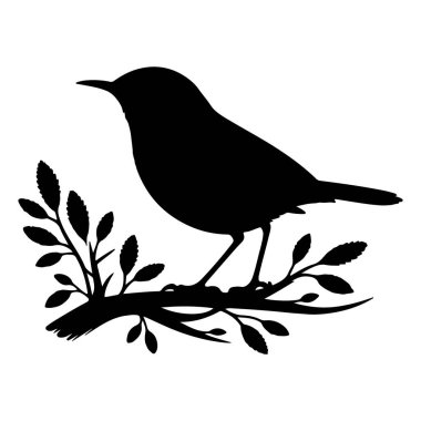 Beyaz arkaplanda Wren siluet Vektör çizimi