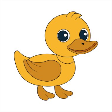 Renkli bir arka planda izole edilmiş neşeli bir ördeğin canlı vektör çizimi. Çocuk kitapları, eşyalar ya da oyuncu temalı tasarımlar için ideal, görsel cazibe ve katılım.