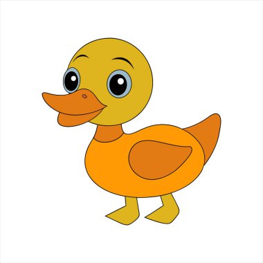 Renkli bir arka planda izole edilmiş neşeli bir ördeğin canlı vektör çizimi. Çocuk kitapları, eşyalar ya da oyuncu temalı tasarımlar için ideal, görsel cazibe ve katılım.