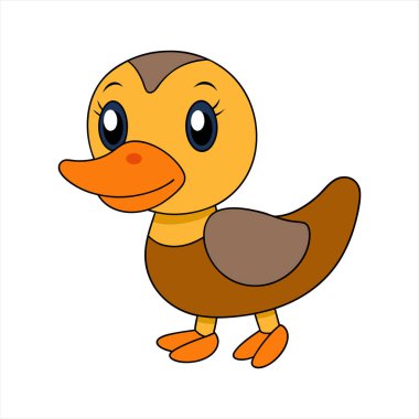 Renkli bir arka planda izole edilmiş neşeli bir ördeğin canlı vektör çizimi. Çocuk kitapları, eşyalar ya da oyuncu temalı tasarımlar için ideal, görsel cazibe ve katılım.
