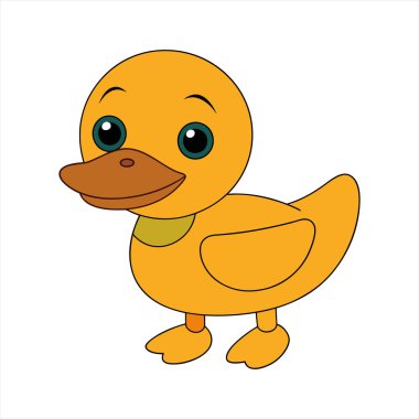 Renkli bir arka planda izole edilmiş neşeli bir ördeğin canlı vektör çizimi. Çocuk kitapları, eşyalar ya da oyuncu temalı tasarımlar için ideal, görsel cazibe ve katılım.
