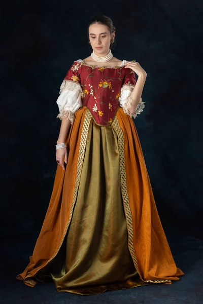 Rönesans Tudor Gürcü Süslü Fantezi Kadın Keten Bir Fanila Stüdyo Stok Fotoğraf