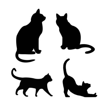 Çeşitli kedi pozlarını gösteren vektör illüstrasyon veya simge
