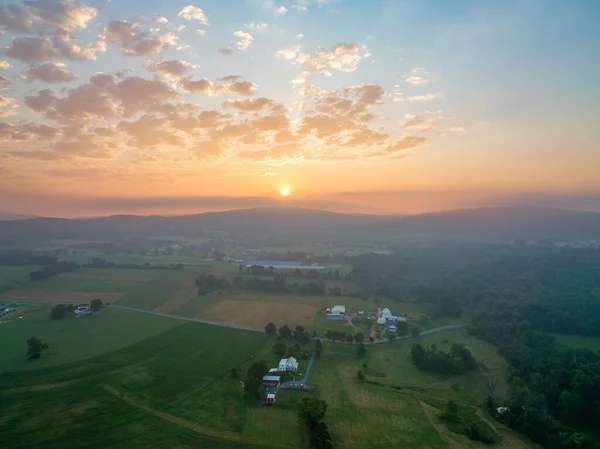 Aerial View Morning Sunrise Farmland Lancaster County — Stock Photo, Image