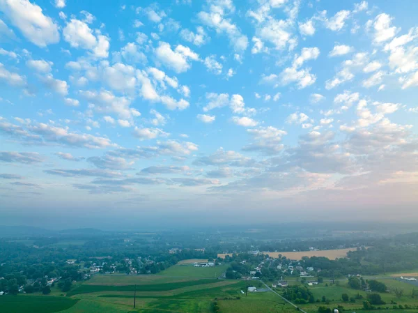 Αεροφωτογραφία Μιας Πρωινής Ανατολής Πάνω Από Γεωργική Στο Λάνκαστερ Κάουντι — Φωτογραφία Αρχείου